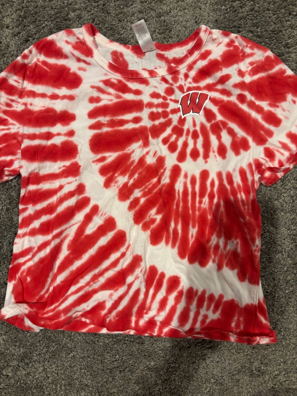 ZooZatz Wisconsin Badgers Red White Spiral Tie Dye Crop Top T-Shirt Women's Size